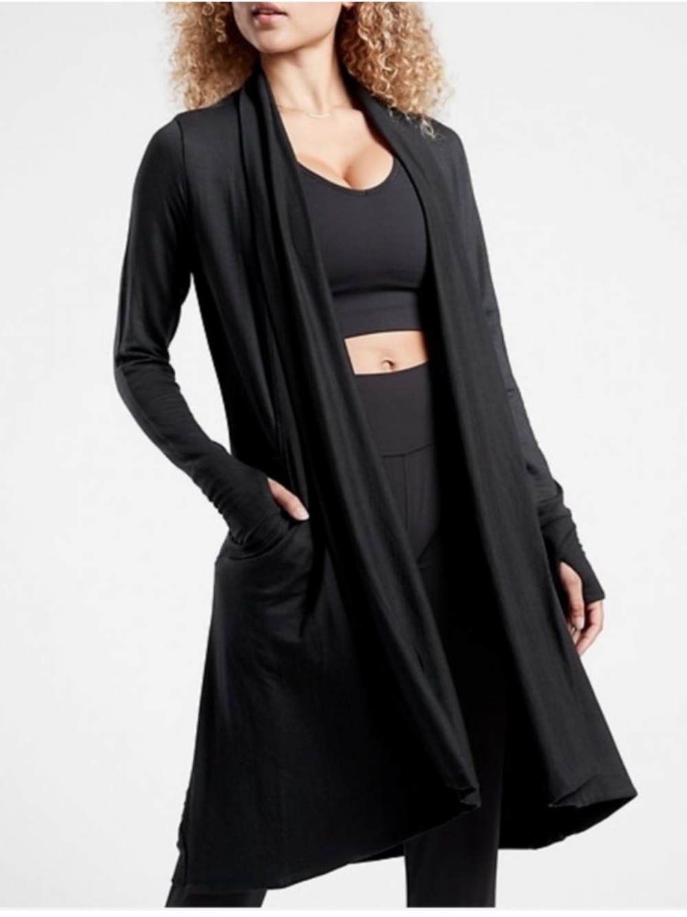 Athleta Black Nirvana Pranayama Long Draped Open Wrap Cardigan XL